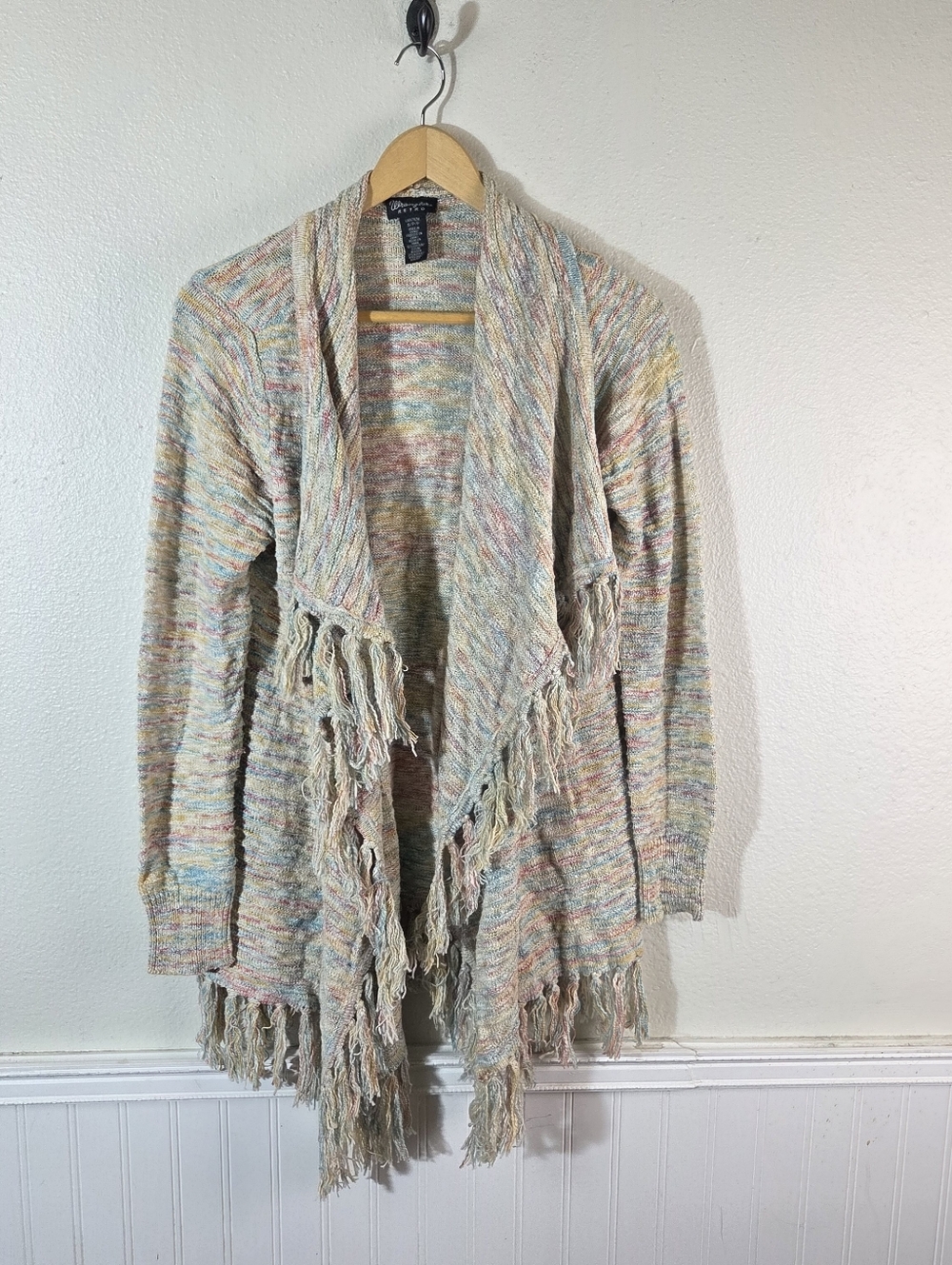 Wrangler Retro Cardigan Womens S Multicolor Fringe Open Front Southwestern Knit